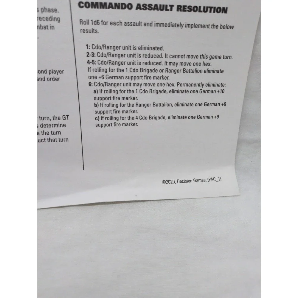 D-Day Quad Sequence Of Play/Combat Results Table Sheet